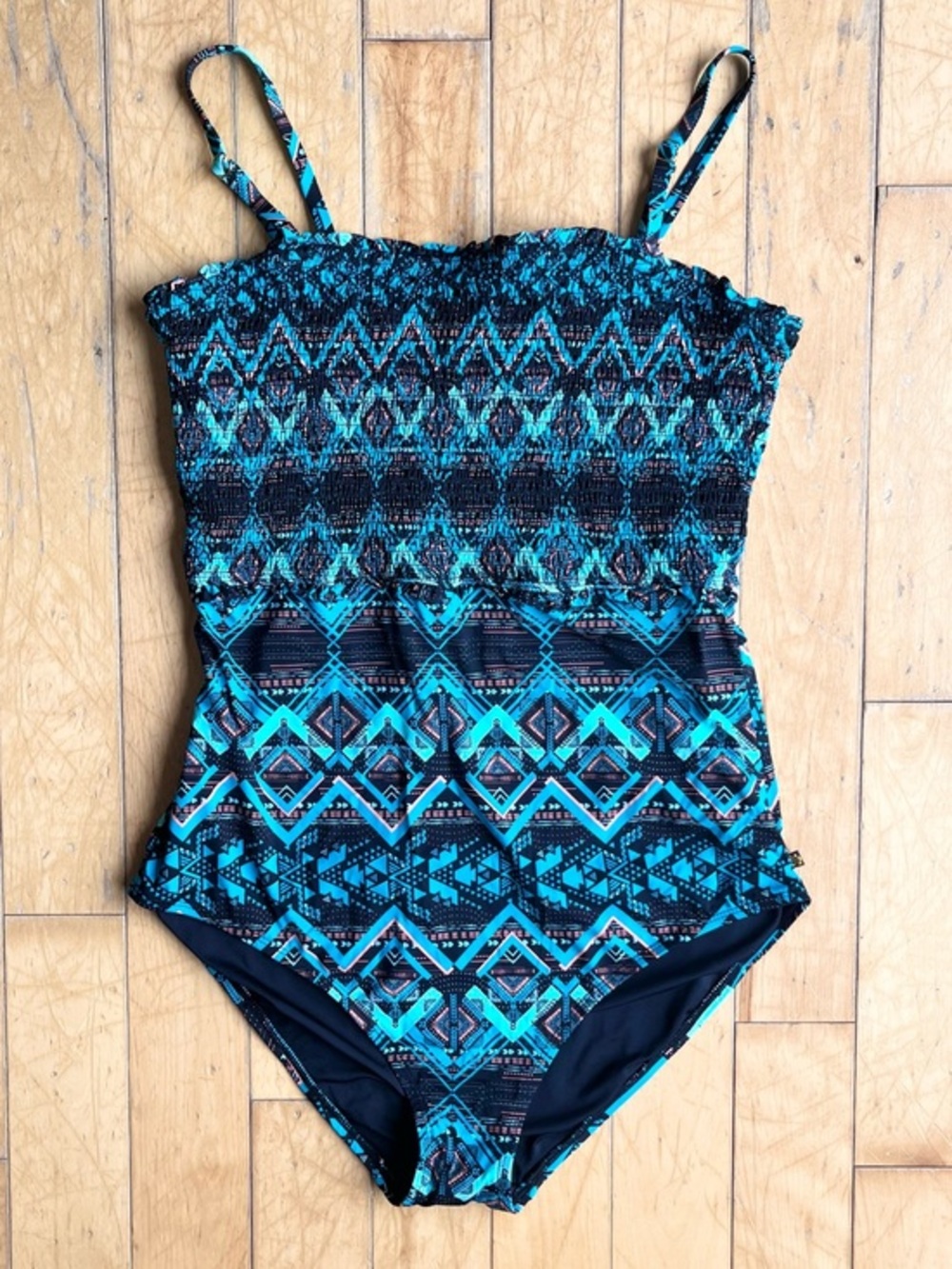 La Vie en Rose Aqua Tribal Boho Resort Beachwear One-Piece Swimsuit Size XXL